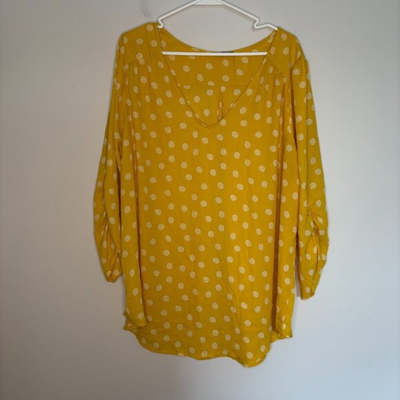 PAPERMOON V-Neck Tunic Long Sleeve Womens 2X Yellow Polka Dot Flowy - Picture 5 of 8